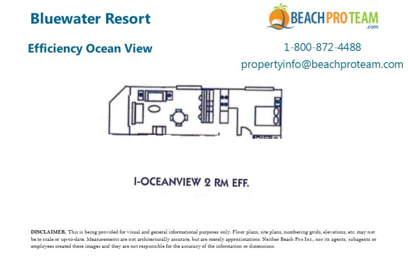 Bluewater Resort Floor Plan I - E2 Room Efficiency Ocean View